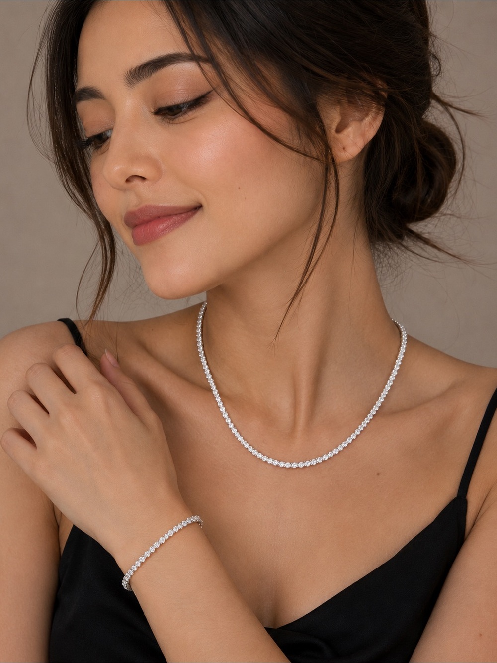 925 Sterling Silver Sparkle Necklace & Bracelet Jewelry Set